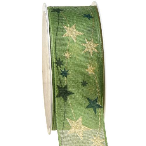 Fita de Natal com estrelas fita para presente verde com borda de arame 40mm 15m