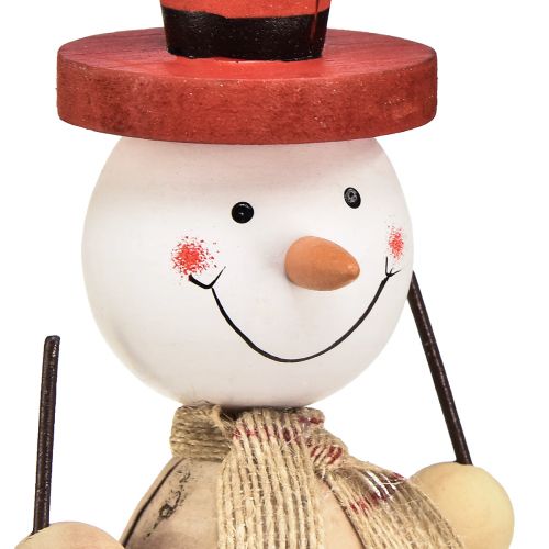 Itens Boneco de neve feito de figura decorativa de madeira com chapéu vermelho natural Alt.20,5cm