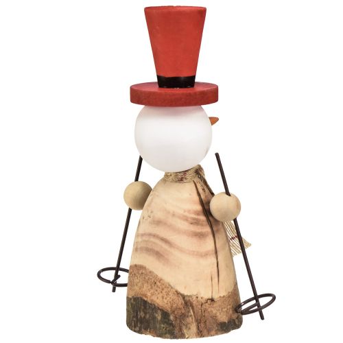 Itens Boneco de neve feito de figura decorativa de madeira com chapéu vermelho natural Alt.20,5cm