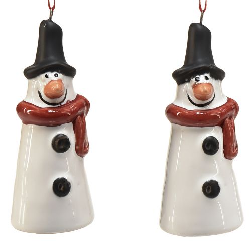 Decorações alegres de boneco de neve penduradas em um conjunto de 2 - branco com lenço vermelho e chapéu preto, 7,5 cm - perfeito para árvores de Natal festivas