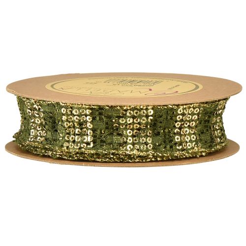 Itens Fita de renda verde com fita decorativa dourada 25mm 15m