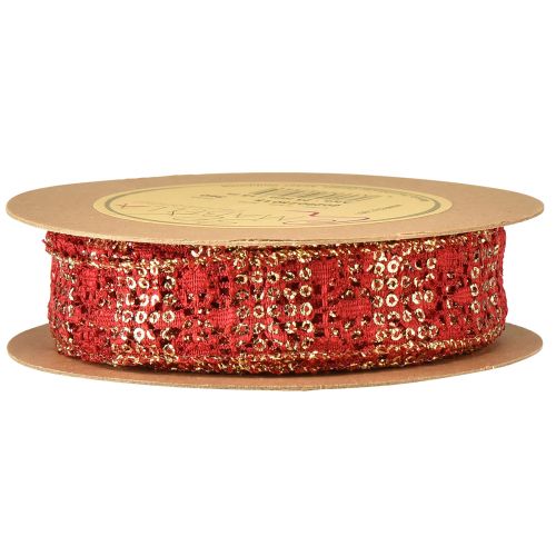 Itens Fita de renda com tecido decorativo glitter vermelho dourado 25mm 15m