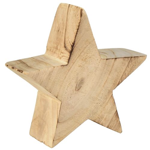 Estrela decorativa rústica em madeira de paulownia, 2 peças - desenho natural, Ø 15 cm, 6 cm de espessura - decoração versátil em madeira