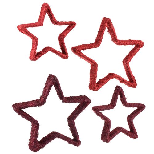 Estrela para suporte de decoração de Natal juta vermelha 13/18cm 4 unidades