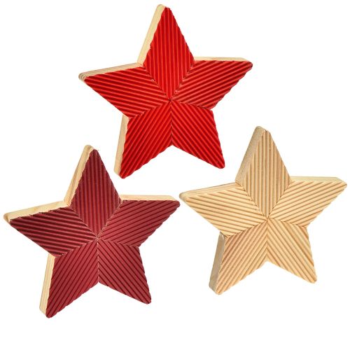 Estrelas poinsétias de madeira caneladas vermelhas naturais 11 cm 3 unidades