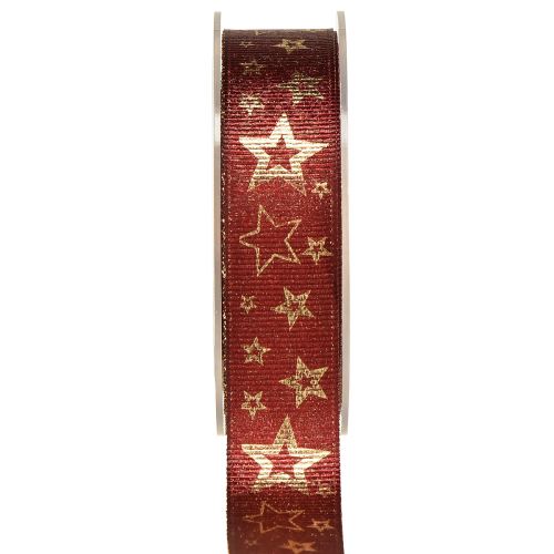 Floristik24 Fita estrela fita decorativa Natal ouro vermelho W25mm L15m