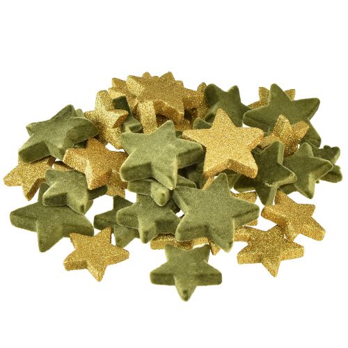 Itens Decoração dispersa estrelas verdes e douradas com glitter decoração de mesa Natal 4/5cm 40 un