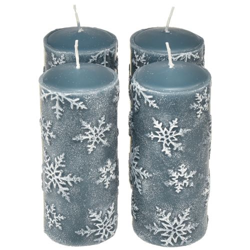Velas pilares velas azuis flocos de neve 150/65mm 4 unidades