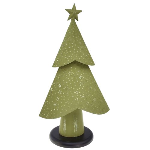 Árvore de natal metal madeira estrelas verde prateado Alt.46,5 cm