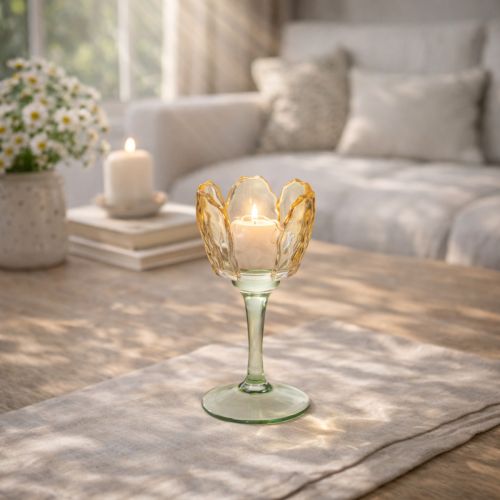 Itens Porta-velas em formato de tulipa, com motivo floral, ideal para criar uma atmosfera romântica e um ambiente elegante, 20 cm.
