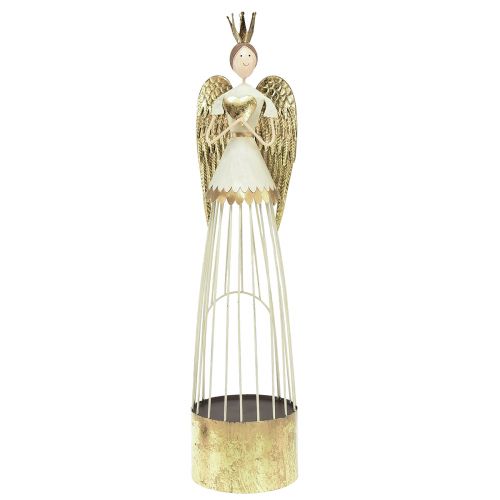 Itens Figura de anjo de metal para decoração de mesa com coração ouro branco Alt.54cm