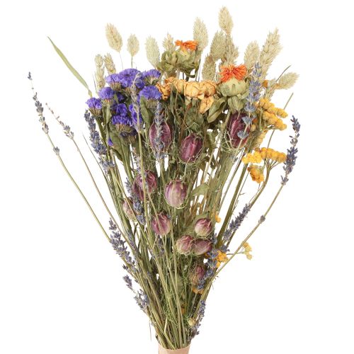 Buquê de flores secas roxo laranja mar lavanda grão 55cm