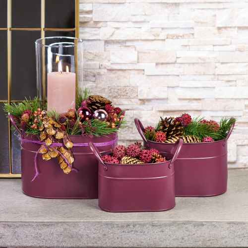 Plantador de metal oval vaso roxo 24/21/18cm conjunto de 3 peças