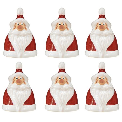 Itens Figura de Papai Noel em cerâmica, vermelho e branco, 6,4 cm - Decoração festiva de Natal - 6 peças