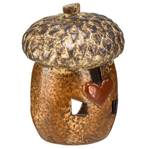 Lanterna bolota castanha, 15,4 cm - Decoração rústica de outono com motivo de coração