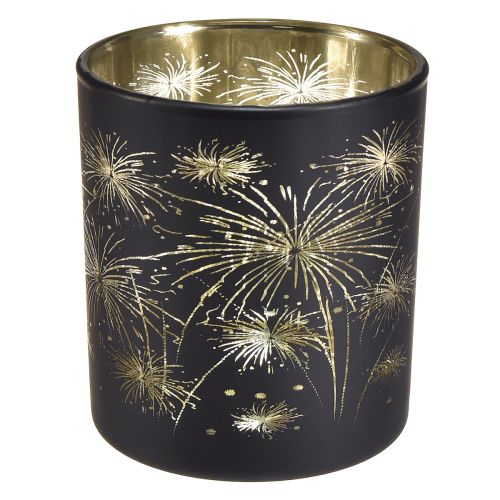 Lanterna de Vidro Elegante com Design de Fogos de Artifício - Pacote de 6 Preto e Dourado 9cm - Decoração ideal para ocasiões festivas