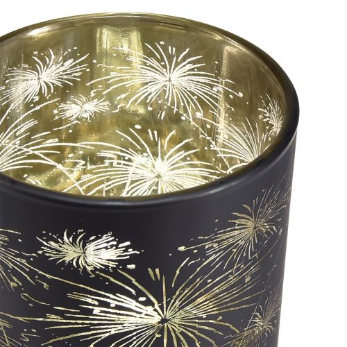 Itens Lanterna de vidro elegante com design de fogos de artifício - preto e dourado, 9 cm - decoração ideal para ocasiões festivas - pacote com 6