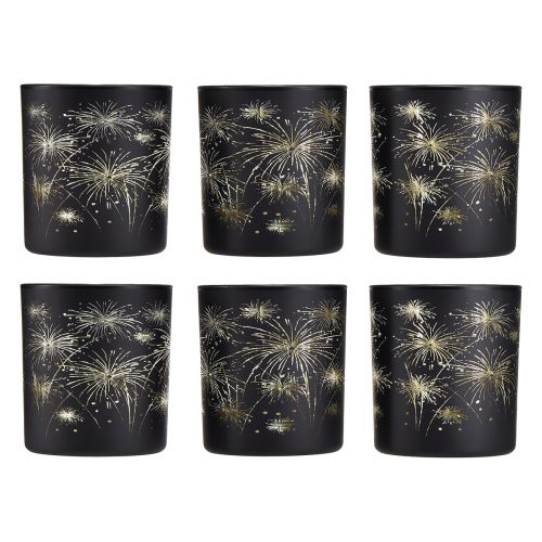 Itens Lanterna de vidro elegante com design de fogos de artifício - preto e dourado, 9 cm - decoração ideal para ocasiões festivas - pacote com 6