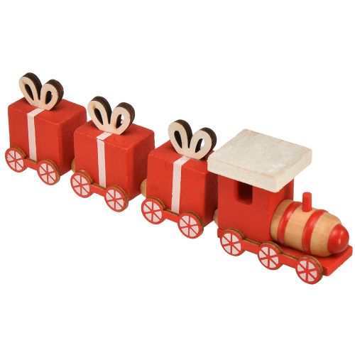 Trem de madeira com caixas de presente, vermelho e branco, conjunto de 2, 18x3x4,5 cm - Decoração de Natal