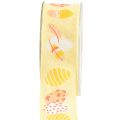 Floristik24 Fita para presente Fita decorativa de Páscoa Ovos de Páscoa amarelos 40mm 20m