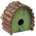 Floristik24 Casa de passarinho decorativa suspensa com telhado redondo madeira verde marrom 16,5×10×17cm