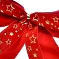 Floristik24 Laço decorativo de 4 cm de largura Laço de Natal vermelho com estrelas douradas Laço feito à mão 16 × 15 cm 10 unidades