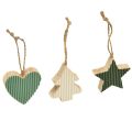 Floristik24 Conjunto de pingente de madeira para árvore de Natal, coração-árvore-estrela, verde menta-branco, 4,5 cm, 9 peças - decoração de Natal