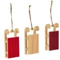 Floristik24 Miniatura de trenó de madeira, vermelho-natural, 4x8,5 cm, conjunto de 6 - decoração de Natal