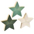 Floristik24 Decoração de mesa canelada com estrelas de madeira verde menta branco 11 cm 6 unidades