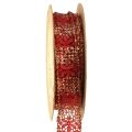 Floristik24 Fita de renda com tecido decorativo glitter vermelho dourado 25mm 15m