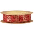 Floristik24 Fita de renda com tecido decorativo glitter vermelho dourado 25mm 15m