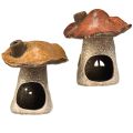 Floristik24 Lanternas mágicas de cogumelo em conjunto de 2 - cerâmica rústica, marrom, 14,5 cm - decoração de iluminação exclusiva